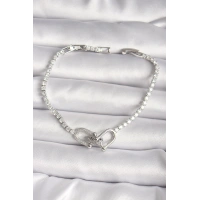 Pirinç Gümüş Renk Su Yolu Zirkon Taşlı Model Kadın Bileklik