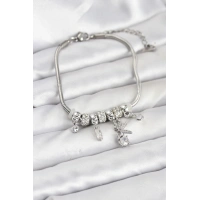 Pirinç Gümüş Renk Tinkerbell Charmlı Kadın Bileklik