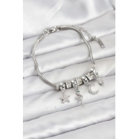 Pirinç Gümüş Renk Yılan Charmlı Kadın Bileklik