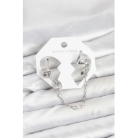 Pirinç Gümüş Renk Yılan Model Zincir Bağlantılı Ear Cuff Küpe Seti