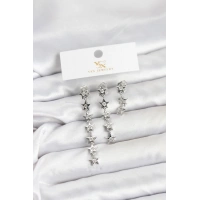 Pirinç Gümüş Renk Yıldız Model YSX Trio Küpe Seti