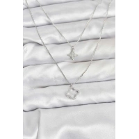 Pirinç Gümüş Renk Yonca Model 2li Kadın Kolye