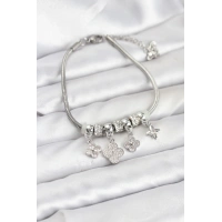 Pirinç Gümüş Renk Yonca Model Kadın Bileklik