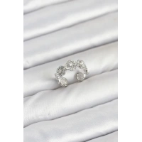 Pirinç Gümüş Renk Yonca Model Kadın Yüzük