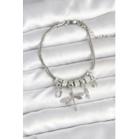 Pirinç Gümüş Renk Yusufçuk Charmlı Kadın Bileklik
