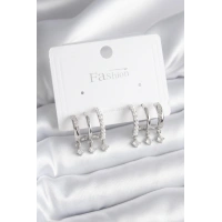 Pirinç Gümüş Renk Zirkon Taş Detay İncili Kadın Küpe