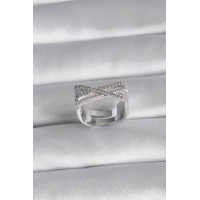 Pirinç Gümüş Renk Zirkon Taş Detay Kadın Yüzük