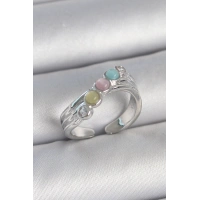 Pirinç Gümüş Renk Zirkon Taş Detaylı Renkli Mineli Ayarlanabilir Kadın Yüzük