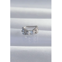 Pirinç Gümüş Renk Zirkon Taş Kaplama Earcuff Küpe