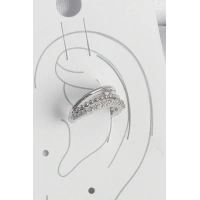 Pirinç Gümüş Renk Zirkon Taşlı 3Lü Sıralı Kadın Kıkırdak Küpe