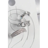 Pirinç Gümüş Renk Zirkon Taşlı 3Lü Zincir Sarmal Model Kadın Kıkırdak Küpe