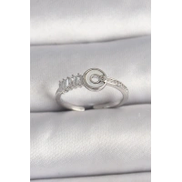 Pirinç Gümüş Renk Zirkon Taşlı Ayarlanabilir Kadın Yüzük