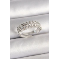 Pirinç Gümüş Renk Zirkon Taşlı Ayarlanabilir Kadın Yüzük