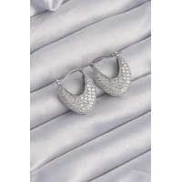 Pirinç Gümüş Renk Zirkon Taşlı Badem Model Küpe