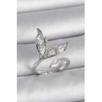 Pirinç Gümüş Renk Zirkon Taşlı Balık Kuyruğu Model Ayarlanabilir Kadın Yüzük