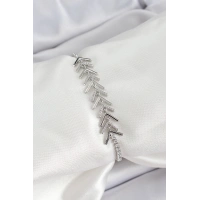 Pirinç Gümüş Renk Zirkon Taşlı Balık Sırtı Kadın Bileklik