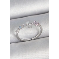 Pirinç Gümüş Renk Zirkon Taşlı Çiçek Model Ayarlanabilir Kadın Yüzük