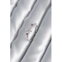 Pirinç Gümüş Renk Zirkon Taşlı Çiçek Model Pembe Zirkon Taş Detay Kadın Yüzük