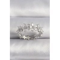 Pirinç Gümüş Renk Zirkon Taşlı Çiçek Model VIP Seri Kadın Yüzük