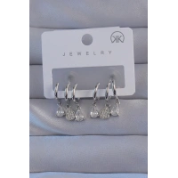 Pirinç Gümüş Renk Zirkon Taşlı Damla Model Çoklu Görünüm Yarım Halka Küpe