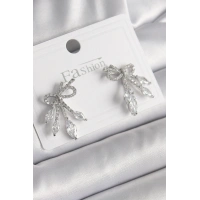 Pirinç Gümüş Renk Zirkon Taşlı Düğüm Model Damla Zirkon Taşlı Kadın Küpe