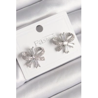 Pirinç Gümüş Renk Zirkon Taşlı Fiyonk Model Kadın Küpe