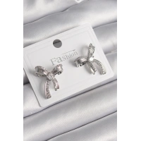 Pirinç Gümüş Renk Zirkon Taşlı Fiyonk Model Kadın Küpe