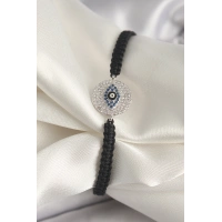 Pirinç Gümüş Renk Zirkon Taşlı Göz İşlemeli Figür Asansörlü Makrome Model Kadın Bileklik