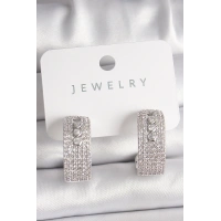 Pirinç Gümüş Renk Zirkon Taşlı Halka Messika Model Kadın Küpe