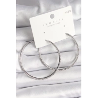 Pirinç Gümüş Renk Zirkon Taşlı Halka Model Kadın Küpe