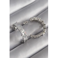 Pirinç Gümüş Renk Zirkon Taşlı Halka Model Kadın Küpe