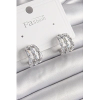 Pirinç Gümüş Renk Zirkon Taşlı Halka Model Kadın Küpe