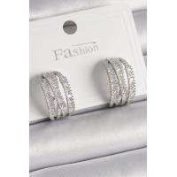 Pirinç Gümüş Renk Zirkon Taşlı Halka Model Kadın Küpe