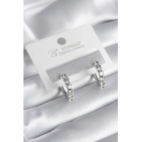 Pirinç Gümüş Renk Zirkon Taşlı Halka Model Kadın Küpe