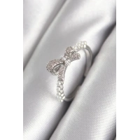 Pirinç Gümüş Renk Zirkon Taşlı İnci Detay Kadın Yüzük