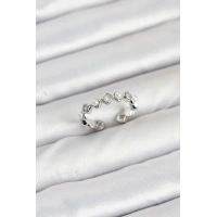 Pirinç Gümüş Renk Zirkon Taşlı İncili Kadın Yüzük