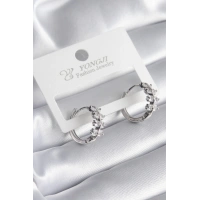 Pirinç Gümüş Renk Zirkon Taşlı Kadın Küpe