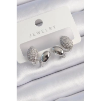 Pirinç Gümüş Renk Zirkon Taşlı Kadın Küpe