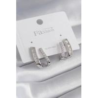 Pirinç Gümüş Renk Zirkon Taşlı Kadın Küpe