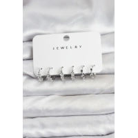 Pirinç Gümüş Renk Zirkon Taşlı Kadın Küpe Seti