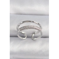 Pirinç Gümüş Renk Zirkon Taşlı Kadın Yüzük