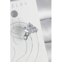 Pirinç Gümüş Renk Zirkon Taşlı Kalp Model Kadın Kıkırdak Küpe