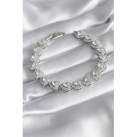 Pirinç Gümüş Renk Zirkon Taşlı Kalp Model VIP Seri Kadın Bileklik