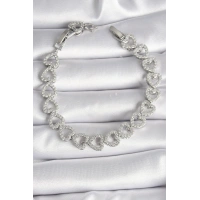 Pirinç Gümüş Renk Zirkon Taşlı Kalp Model VIP Seri Kadın Bileklik