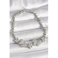 Pirinç Gümüş Renk Zirkon Taşlı Kelebek Figür Çiçek Zincir Model Kadın Bileklik