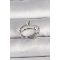 Pirinç Gümüş Renk Zirkon Taşlı Kelebek Figürlü Ayarlanabilir Yüzük