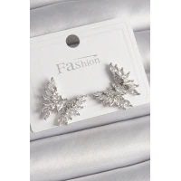 Pirinç Gümüş Renk Zirkon Taşlı Kelebek Model Kadın Küpe