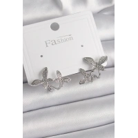 Pirinç Gümüş Renk Zirkon Taşlı Kelebek Model Kadın Küpe