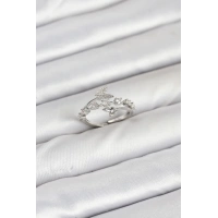 Pirinç Gümüş Renk Zirkon Taşlı Kelebek Model Kadın Yüzük