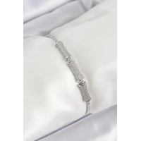 Pirinç Gümüş Renk Zirkon Taşlı Kemik Model Kadın Bileklik